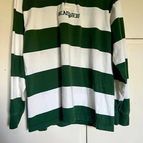 Green White Stripes Long Sleeve Rugby Shirt Size Large Blokecore - Picture 2 of 10